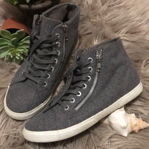Superga Wool Blend HighTops-Gray-Sz 39.5-Side Zip Details/Lace Up Front - Picture 2 of 16